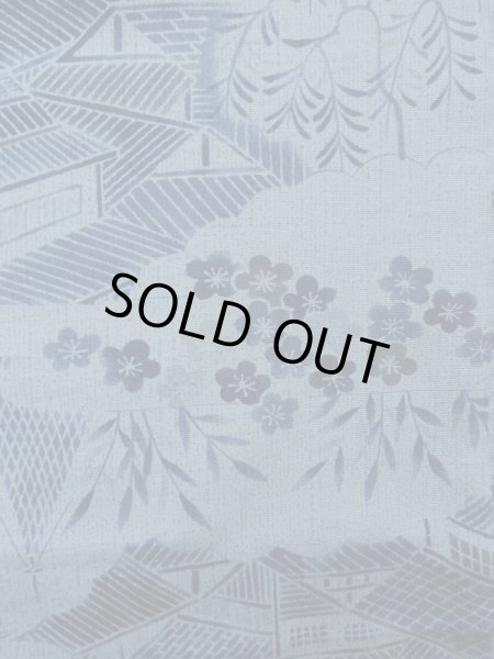 画像7: L0119J  小紋 女性用着物  化繊 スモーキーな 淡い 青, 花 【中古】 【USED】 【リサイクル】 ★★★☆☆ (7)