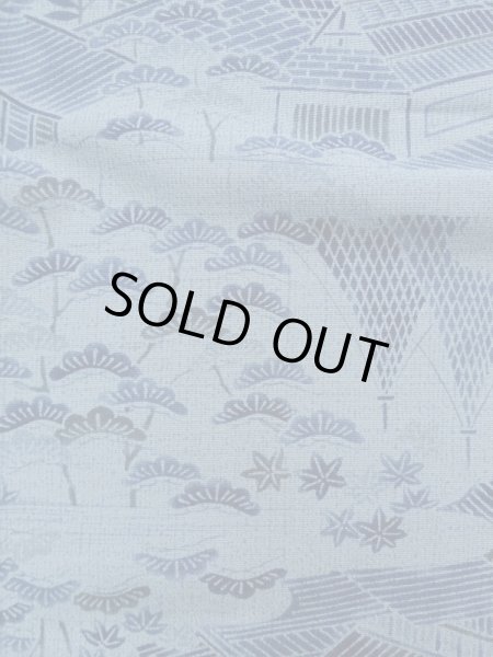 画像8: L0119J  小紋 女性用着物  化繊 スモーキーな 淡い 青, 花 【中古】 【USED】 【リサイクル】 ★★★☆☆ (8)