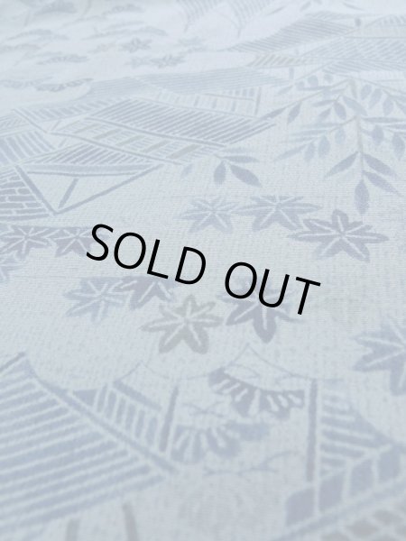 画像10: L0119J  小紋 女性用着物  化繊 スモーキーな 淡い 青, 花 【中古】 【USED】 【リサイクル】 ★★★☆☆ (10)