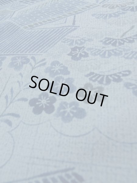 画像11: L0119J  小紋 女性用着物  化繊 スモーキーな 淡い 青, 花 【中古】 【USED】 【リサイクル】 ★★★☆☆ (11)