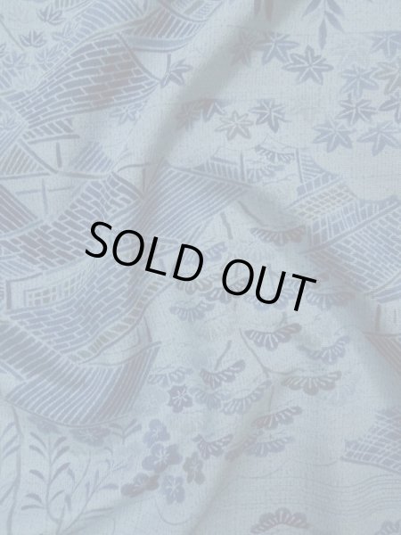 画像12: L0119J  小紋 女性用着物  化繊 スモーキーな 淡い 青, 花 【中古】 【USED】 【リサイクル】 ★★★☆☆ (12)