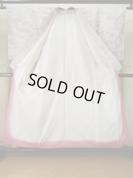 画像2: L0119N  小紋 女性用着物  化繊 淡い  ピンク, 花 【中古】 【USED】 【リサイクル】 ★★★★★ (2)