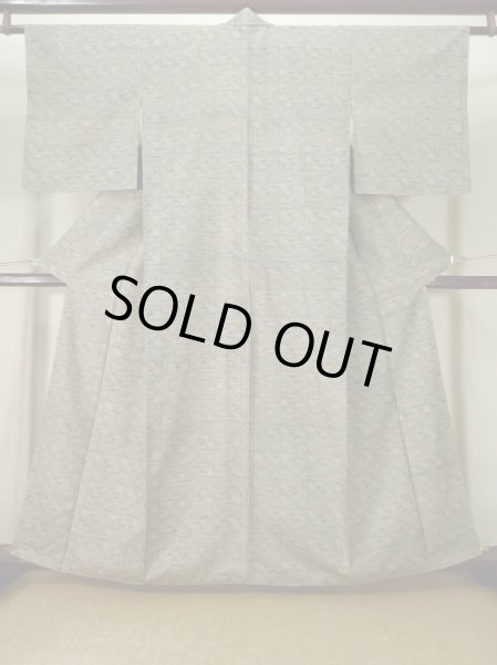 画像1: L0119P  小紋 女性用着物  シルク(正絹) スモーキーな 淡い カーキ, 家 【中古】 【USED】 【リサイクル】 ★★★★☆ (1)