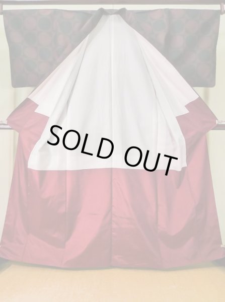 画像2: L0126S  織 女性用着物  シルク(正絹) ダークな  えんじ, 丸 【中古】 【USED】 【リサイクル】 ★★★☆☆ (2)