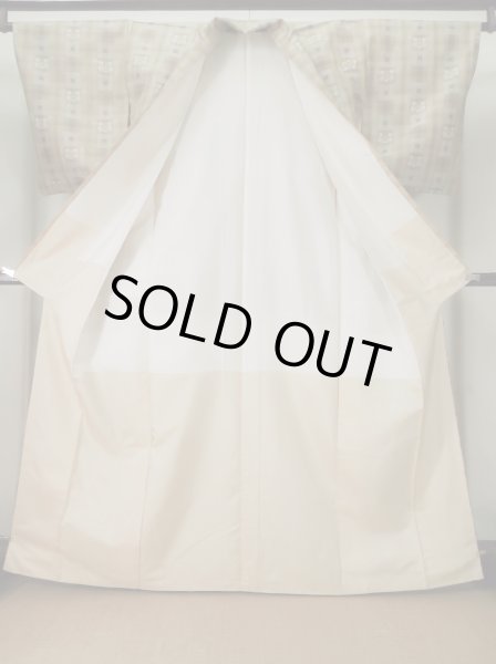 画像2: L0126T  織 女性用着物  シルク(正絹) 淡い  ベージュ, 花 【中古】 【USED】 【リサイクル】 ★☆☆☆☆ (2)