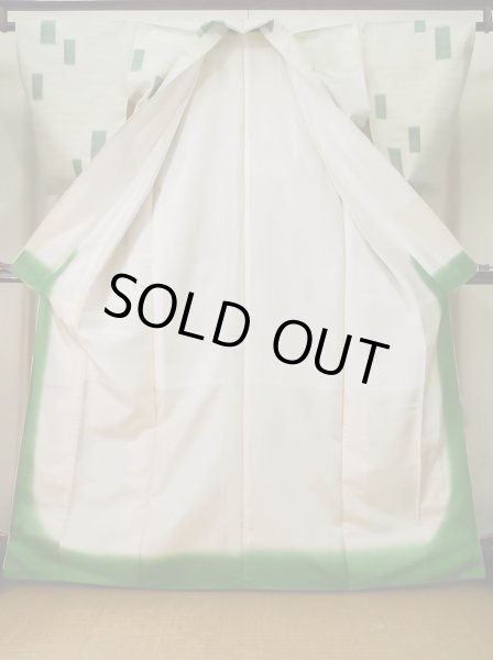 画像2: L0126V  織 女性用着物  シルク(正絹) スモーキーな シャーベット グリーン(緑), 四角 【中古】 【USED】 【リサイクル】 ★★☆☆☆ (2)