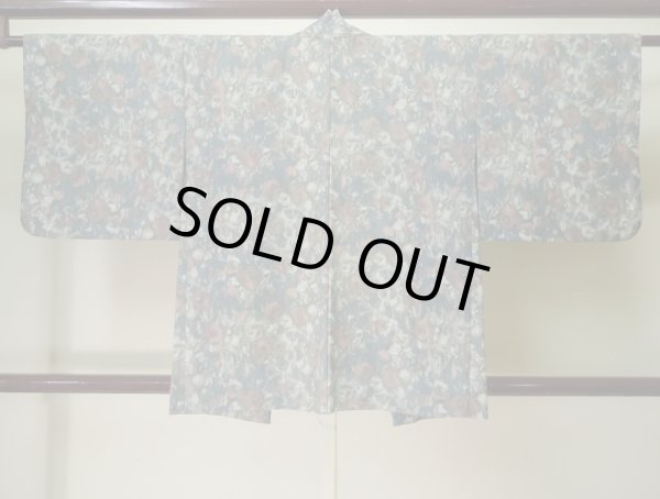 画像2: L0202A  羽織 女性用着物  化繊 スモーキーな 淡い ティール（青緑）, 花 薄い【中古】 【USED】 【リサイクル】 ★★★☆☆ (2)