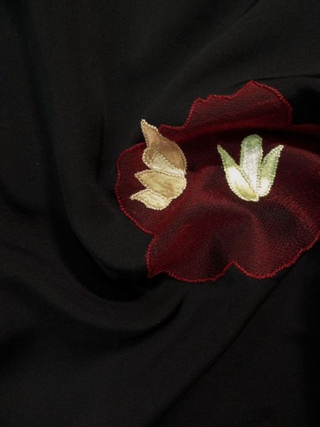 画像11: L0202U  羽織 女性用着物  シルク(正絹)   黒, 花 【中古】 【USED】 【リサイクル】 ★★★★☆ (11)