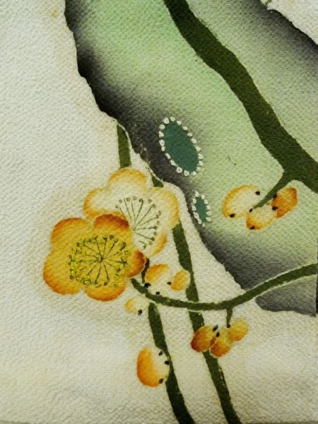 画像9: L0204B  留袖 女性用着物  シルク(正絹) 薄い シャーベット ティール(青緑), 梅 【中古】 【USED】 【リサイクル】 ★☆☆☆☆ (9)