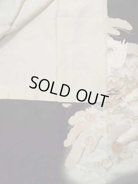 画像17: L0204E  留袖 女性用着物  シルク(正絹)   黒, 菊 【中古】 【USED】 【リサイクル】 ★★★☆☆ (17)