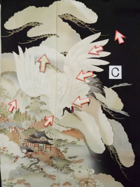 画像21: L0204E  留袖 女性用着物  シルク（正絹）   黒, 菊 【中古】 【USED】 【リサイクル】 ★★★☆☆ (21)