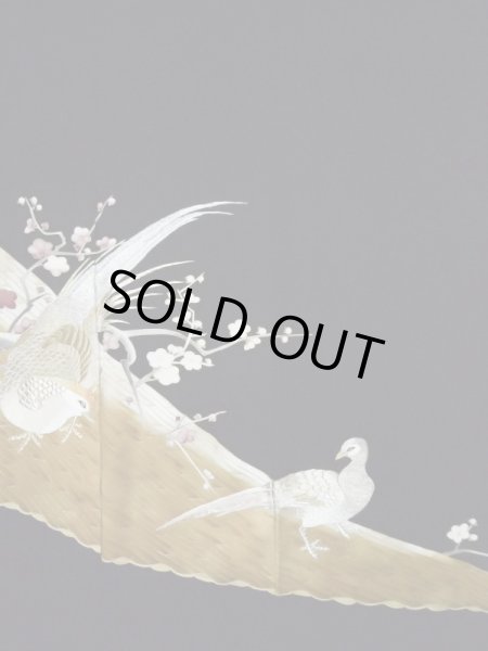 画像5: L0204I  留袖 女性用着物 霞文、雉柄 シルク（正絹）   黒, 梅 【中古】 【USED】 【リサイクル】 ★★★☆☆ (5)