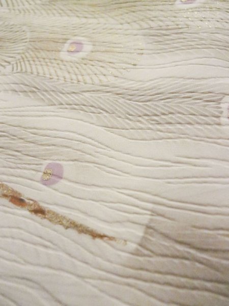 画像10: L0204K  振袖 女性用着物  シルク(正絹)   朱赤, 孔雀 【中古】 【USED】 【リサイクル】 ★★☆☆☆ (10)