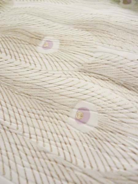 画像11: L0204K  振袖 女性用着物  シルク(正絹)   朱赤, 孔雀 【中古】 【USED】 【リサイクル】 ★★☆☆☆ (11)