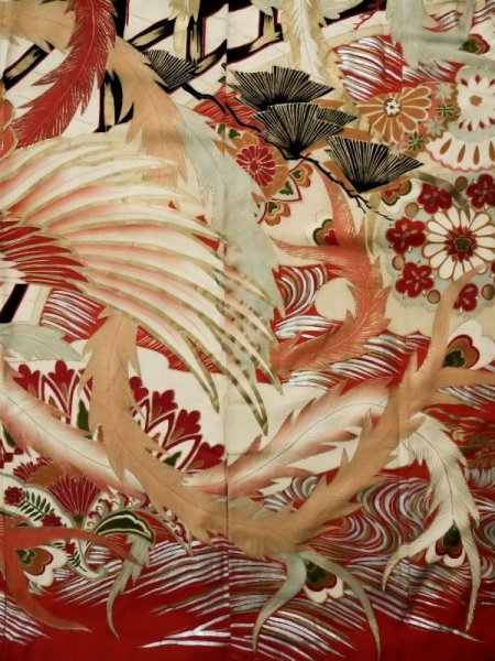 画像9: L0204L  振袖 女性用着物  シルク(正絹)   クリーム, 花 【中古】 【USED】 【リサイクル】 ★☆☆☆☆ (9)