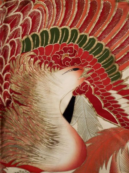 画像10: L0204L  振袖 女性用着物  シルク(正絹)   クリーム, 花 【中古】 【USED】 【リサイクル】 ★☆☆☆☆ (10)