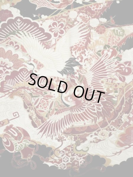 画像8: L0204M  振袖 女性用着物  シルク(正絹)   黒, 梅 【中古】 【USED】 【リサイクル】 ★★☆☆☆ (8)