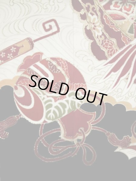 画像12: L0204M  振袖 女性用着物  シルク(正絹)   黒, 梅 【中古】 【USED】 【リサイクル】 ★★☆☆☆ (12)