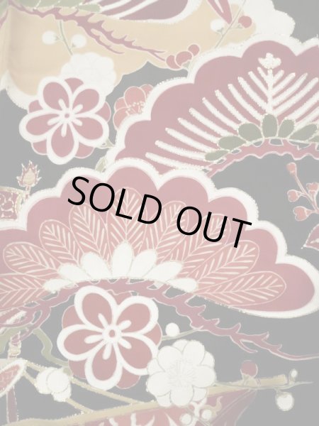 画像13: L0204M  振袖 女性用着物  シルク(正絹)   黒, 梅 【中古】 【USED】 【リサイクル】 ★★☆☆☆ (13)