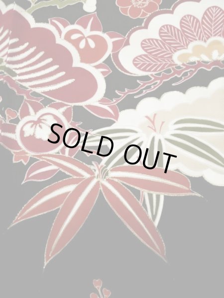 画像14: L0204M  振袖 女性用着物  シルク(正絹)   黒, 梅 【中古】 【USED】 【リサイクル】 ★★☆☆☆ (14)