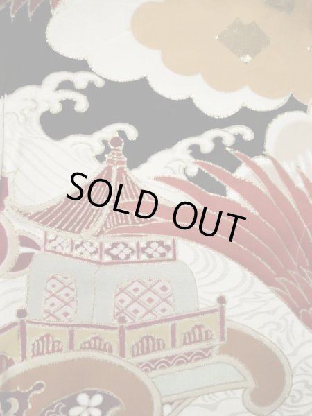 画像16: L0204M  振袖 女性用着物  シルク(正絹)   黒, 梅 【中古】 【USED】 【リサイクル】 ★★☆☆☆ (16)