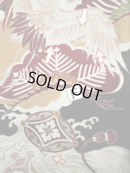 画像28: L0204M  振袖 女性用着物  シルク(正絹)   黒, 梅 【中古】 【USED】 【リサイクル】 ★★☆☆☆ (28)