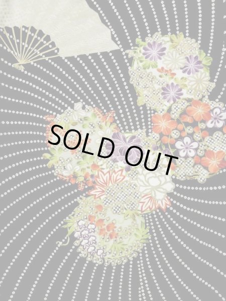 画像7: L0204R  振袖 女性用着物  シルク(正絹)   黒, 花 【中古】 【USED】 【リサイクル】 ★★★☆☆ (7)