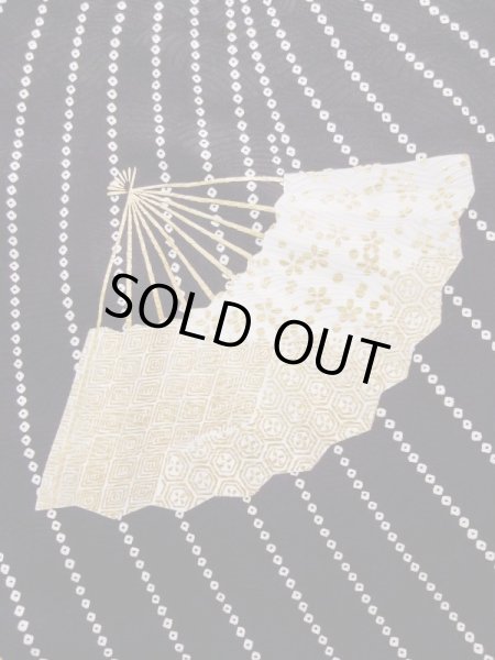 画像8: L0204R  振袖 女性用着物  シルク(正絹)   黒, 花 【中古】 【USED】 【リサイクル】 ★★★☆☆ (8)