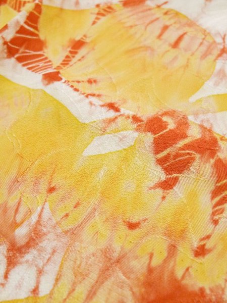 画像13: L0204T  振袖 女性用着物  シルク(正絹)   オフ ホワイト, 花 【中古】 【USED】 【リサイクル】 ★★★★☆ (13)