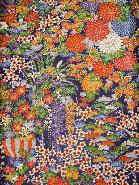 画像5: L0204Y  振袖 女性用着物  シルク(正絹) 深い  紫, 花 【中古】 【USED】 【リサイクル】 ★★★☆☆ (5)