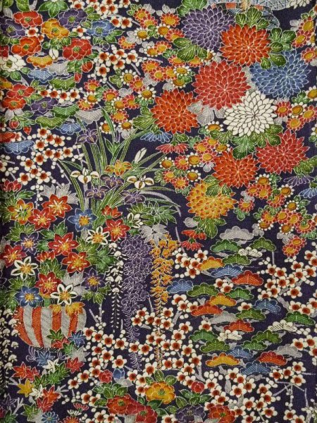 画像7: L0204Y  振袖 女性用着物  シルク(正絹) 深い  紫, 花 【中古】 【USED】 【リサイクル】 ★★★☆☆ (7)