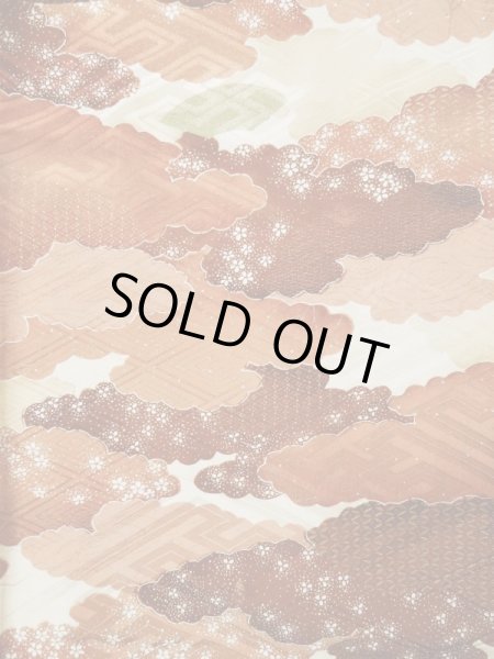 画像5: L0205B  振袖 女性用着物  シルク(正絹)   クリーム, 雲 【中古】 【USED】 【リサイクル】 ★★★☆☆ (5)