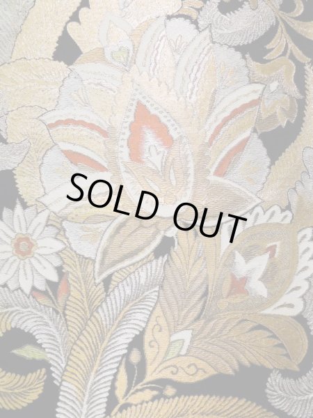 画像3: L0216D 袋帯 女性用着物 シルク(正絹)   黒 花 【中古】 【USED】 【リサイクル】 ★★★☆☆ (3)