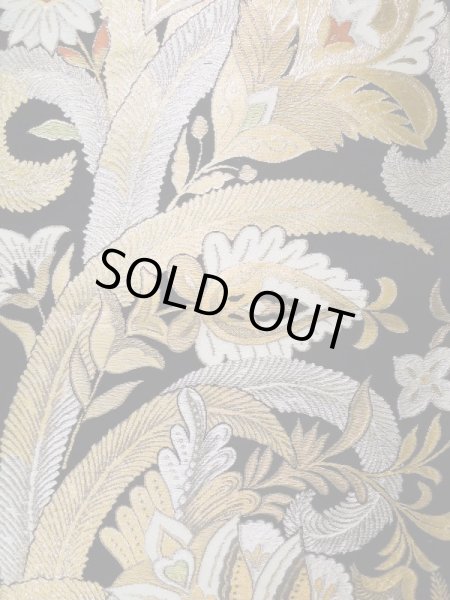 画像4: L0216D 袋帯 女性用着物 シルク(正絹)   黒 花 【中古】 【USED】 【リサイクル】 ★★★☆☆ (4)