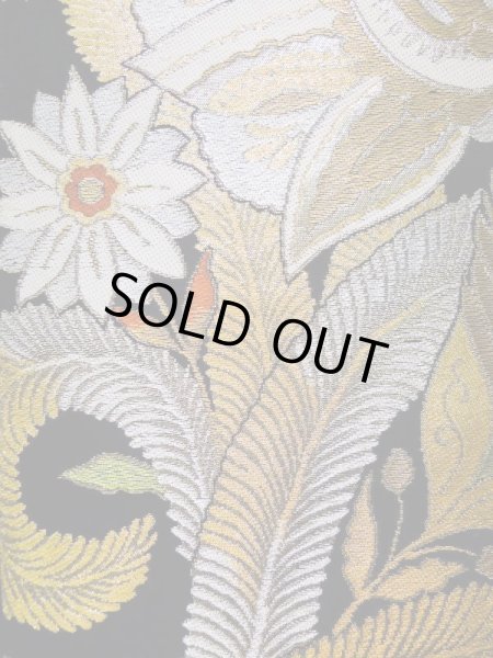 画像7: L0216D 袋帯 女性用着物 シルク(正絹)   黒 花 【中古】 【USED】 【リサイクル】 ★★★☆☆ (7)