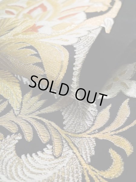 画像12: L0216D 袋帯 女性用着物 シルク(正絹)   黒 花 【中古】 【USED】 【リサイクル】 ★★★☆☆ (12)