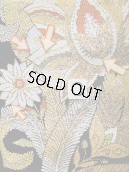 画像15: L0216D 袋帯 女性用着物 シルク(正絹)   黒 花 【中古】 【USED】 【リサイクル】 ★★★☆☆ (15)