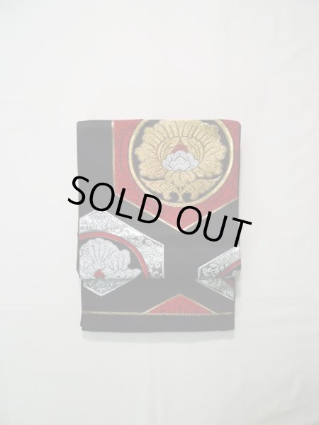 画像2: L0216L 袋帯 女性用着物 シルク（正絹）   黒 花 【中古】 【USED】 【リサイクル】 ★★★★☆ (2)