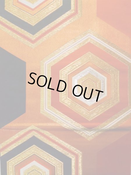 画像4: L0216P 袋帯 女性用着物 シルク(正絹)   黒 亀甲 【中古】 【USED】 【リサイクル】 ★★★☆☆ (4)