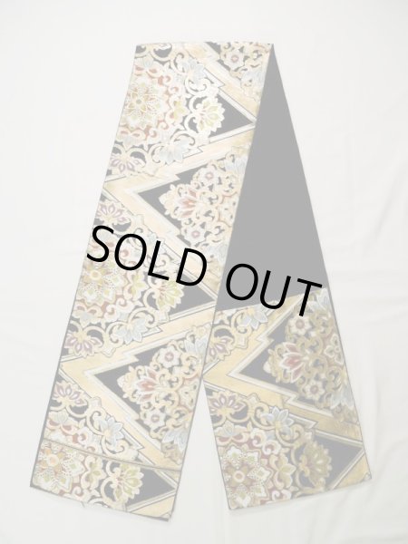 画像1: L0216W 袋帯 女性用着物 シルク（正絹）   黒 花 【中古】 【USED】 【リサイクル】 ★★★☆☆ (1)