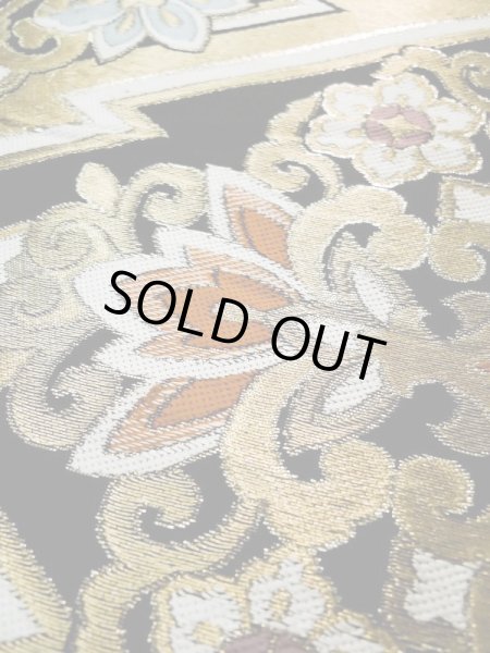 画像12: L0216W 袋帯 女性用着物 シルク（正絹）   黒 花 【中古】 【USED】 【リサイクル】 ★★★☆☆ (12)