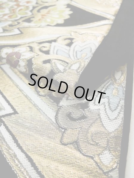 画像14: L0216W 袋帯 女性用着物 シルク（正絹）   黒 花 【中古】 【USED】 【リサイクル】 ★★★☆☆ (14)