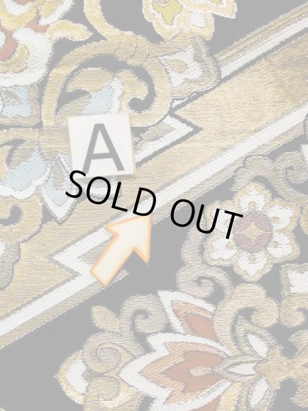 画像15: L0216W 袋帯 女性用着物 シルク（正絹）   黒 花 【中古】 【USED】 【リサイクル】 ★★★☆☆ (15)