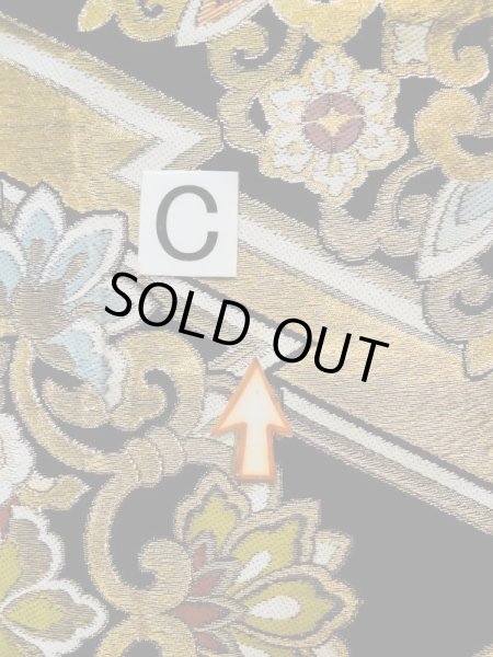 画像17: L0216W 袋帯 女性用着物 シルク（正絹）   黒 花 【中古】 【USED】 【リサイクル】 ★★★☆☆ (17)