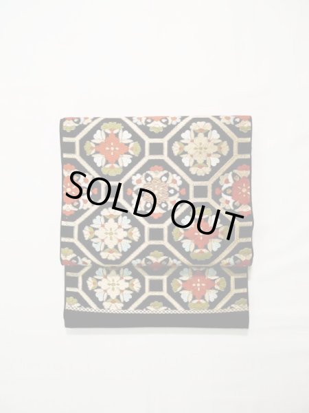 画像2: L0216X 袋帯 女性用着物 シルク(正絹)   黒 花 【中古】 【USED】 【リサイクル】 ★☆☆☆☆ (2)