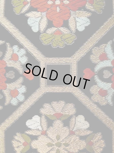 画像7: L0216X 袋帯 女性用着物 シルク(正絹)   黒 花 【中古】 【USED】 【リサイクル】 ★☆☆☆☆ (7)