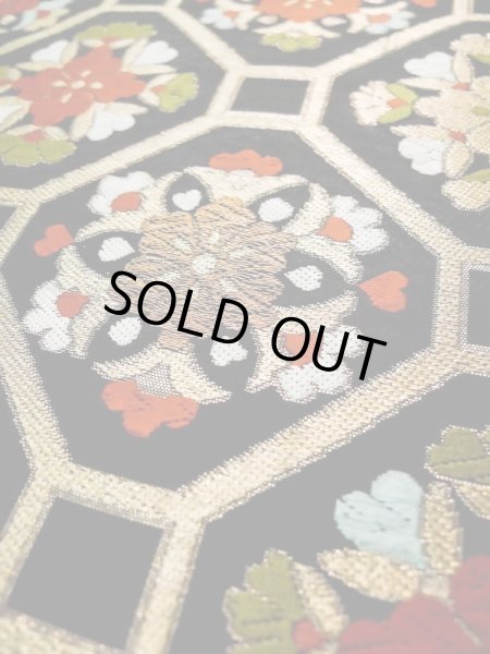 画像9: L0216X 袋帯 女性用着物 シルク(正絹)   黒 花 【中古】 【USED】 【リサイクル】 ★☆☆☆☆ (9)