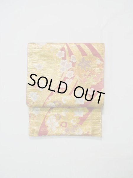 画像2: L0218L 袋帯 女性用着物 化繊 シャイニーな  ゴールド(金) 花 【中古】 【USED】 【リサイクル】 ★★★☆☆ (2)