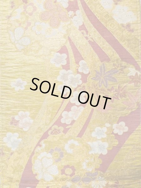 画像4: L0218L 袋帯 女性用着物 化繊 シャイニーな  ゴールド(金) 花 【中古】 【USED】 【リサイクル】 ★★★☆☆ (4)