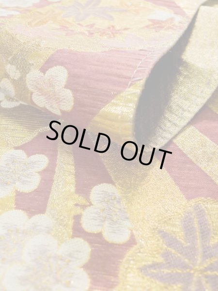 画像12: L0218L 袋帯 女性用着物 化繊 シャイニーな  ゴールド(金) 花 【中古】 【USED】 【リサイクル】 ★★★☆☆ (12)